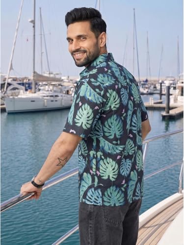 Image of BROWN CULTURE Men's Half Sleeve Relaxed Fit Casual Shirt | Cotton Blend Oversized Shirts for Men | Loose Fit Printed Shirt | Oversized Printed Shirts for Men | Fashionable Casual Wear