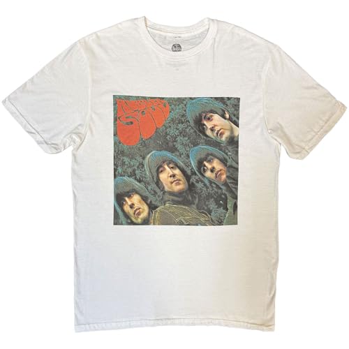 The Beatles Rubber Soul Album Cover T-Shirt White - Les Beatles, Paul McCartney, John Lennon, RIngo Starr, George Harrison The Beatles Rubber Soul Album Cover T-Shirt White