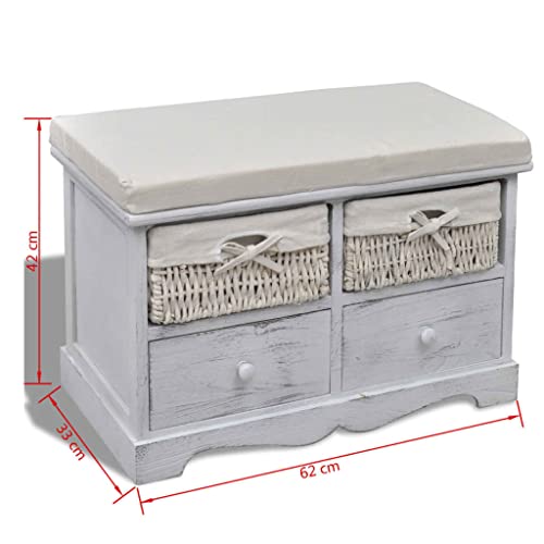 Banc avec espace de rangement blanc 2 paniers tressés