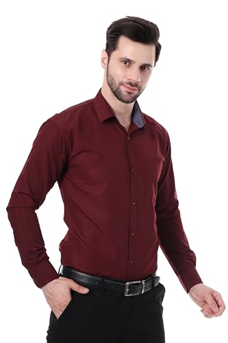 Image of XJARVIS Austin Men's Combed Cotton Shirt | Solid Plain Formal & Casual Shirt for Men | Regular Fit | Spread Collar | Full Sleeve | Office Wear Shirt with Pocket