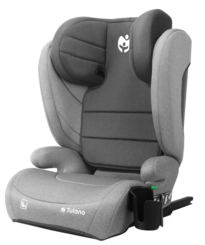 Tulano JOY 35 | Kindersitz 100-150 cm | ECE R129/03 i-Size Zertifikat | ISOFIX + 3-Punkt-Gurt | 13-fach verstellbare Kopfstütze | Abnehmbarer Bezug | Grau
