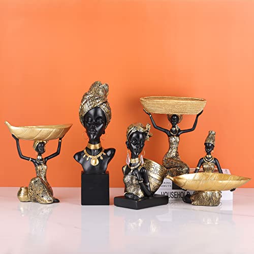 Xiyouqi African Statues For Home Decor, Tribal Art African Figurine Storage Tray, Black African American Statue And Sculptures, Table Top Bookshelf Decor For Wedding,Church,Holiday Decor-African Decor #TOP6