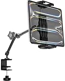 [Réglage complet de l'angle]: le support pour iPad sur le bureau est équipé de quatre articulations et de trois bras, qui ne sont contrôlés que par des boutons spécialement améliorés, de sorte que les bras peuvent être facilement pliés et verrouillés. Ce support offre un angle sûr et confortable. est flexible, sans être encombrant, la tête et les bras d'extrémité peuvent être tournés à 360 degrés et ajustés à 90 degrés, et le bras central peut être tourné à 360 degrés et ajusté à 180 degrés