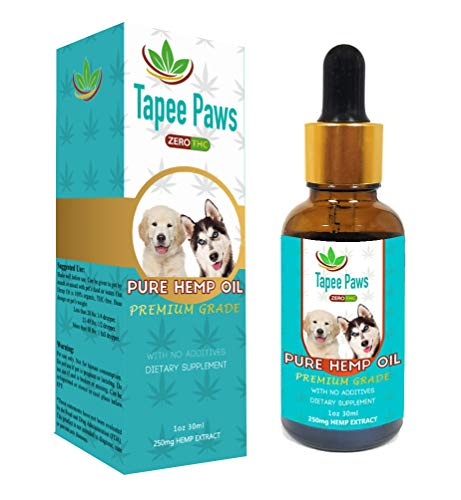 Tapee Paws Hemp Oil for Dogs and Cats 250 mg - Pain Relief, Calming, Fights Cancer, Remedies - Arthritis, Stress, Seizures, Separation Anxiety, Itching & Skin Allergies (Natural, 250mg 1oz)