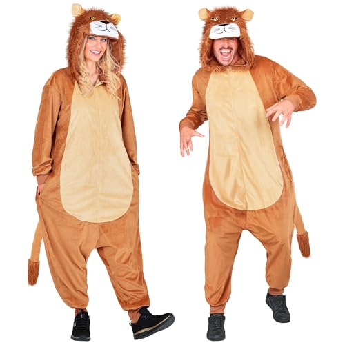W WIDMANN MILANO Party Fashion   Mono de león para adultos, mono de felpa marrón con capucha, disfraz de animal para carnaval