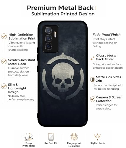 Image of Skull Pattern Print Design Premium 2D Printed Metal Back Case Cover for Vivo V23E 5G / Y75 4G, Black