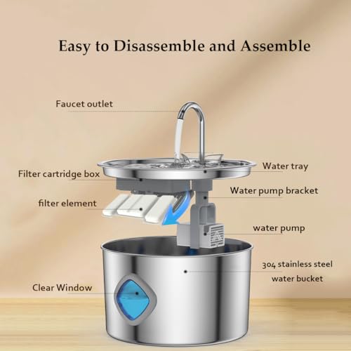 Fuente para agua para perros y gatos de 3.2L acero inoxidable miniatura 2