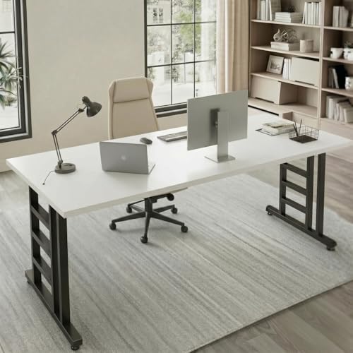 Image of TEKAVO Evon Large Computer Table for Office Work | Big Workstation Desk for Team | Two Person Desk | Meeting & Conference Room Table | 200 cm Long | White - DIY