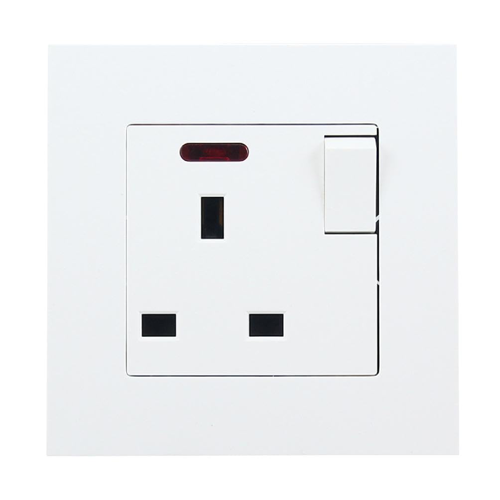 86 Type Panel Wall Power Socket with Light Switches UK Standard Plug Socket Wall Mounted Power Outlet Easy Installation Single Switched Power Socket Plastic Material Power Socket with Switches