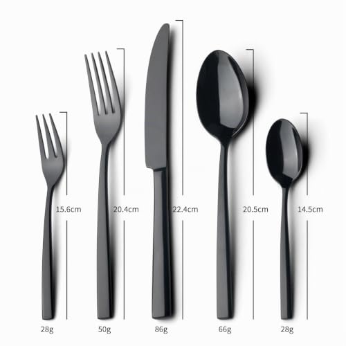Alata Konrad 18/10 Edelstahl Poliert Schwarz Besteck Set 12 Personen, Essbesteck 60 teilig, Monobloc-Messer, Glänzend, Spülmaschinenfest – Ansicht 7