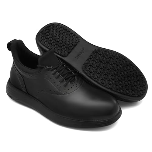 Non Slip Work Shoes for Mens Slip On Sneakers Waterproof Casual Air Cushion Footwear Slip Resistant Classic Walking Dress Shoes Black4