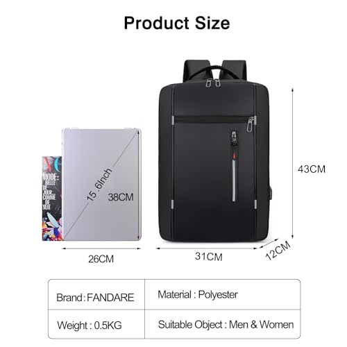 New Men Business Backpack Women Laptop Backpack Travel Airline Approved Carry On Bags for Airplanes Gym Bag with USB Daypacks College Travel Essentials Durable Polyester Black A3