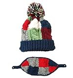 BIBITIME Handmade Knitted Beanie Cold-weather Mouth Cover Hat Cap Colorful Pom (One Size for Adult, Multi)