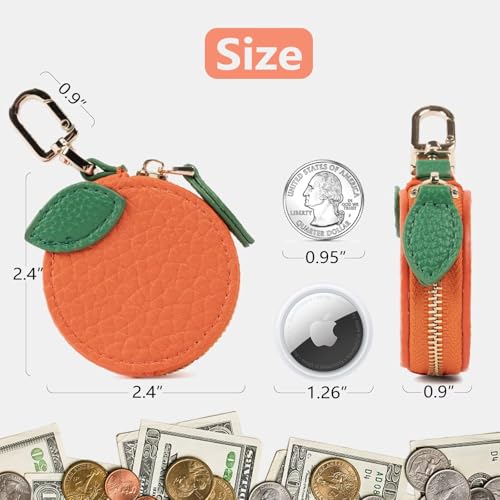 Cute Fruit Coin Purse Bag Charm,Mini Leather Coin Change Purse & Pouch Holder Keychain Charm for Handbag Tote Wallet Airtag Accessories,Kawaii Fruit Bag Charms for Girl Women Orange
