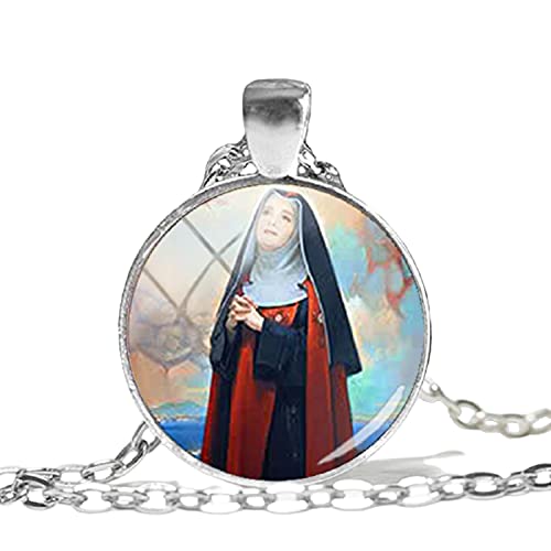 Collar de Santa Marta Virgen con colgante de foto de cristal redondo para joyería de cúpula de cabujón