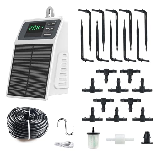 Solar Automatic Drip Irrigation System DIY Self Watering System with Timer 10m/33FT Hose Solar Powered Auto Irrigation Kit for Garden Potted Plants Greenhouse Patio Indoor & Outdoor Use