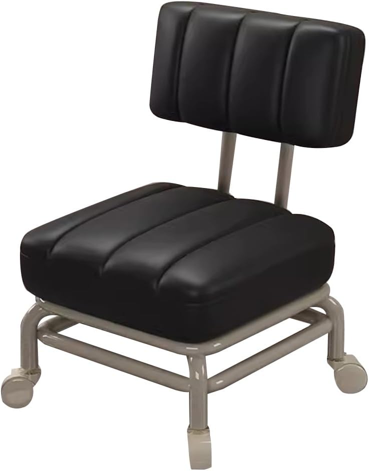 Kid Chair Small Stool Pulley Shoe Bench with Backrest, Toddler Chair Foot Stool Under Desk Pulley Removable Short Stools with Universal Wheel, Foot Stools Children's Chair(Black A)