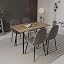 Wooden Table + Rounded Spoon Grey Fabric Chairs
