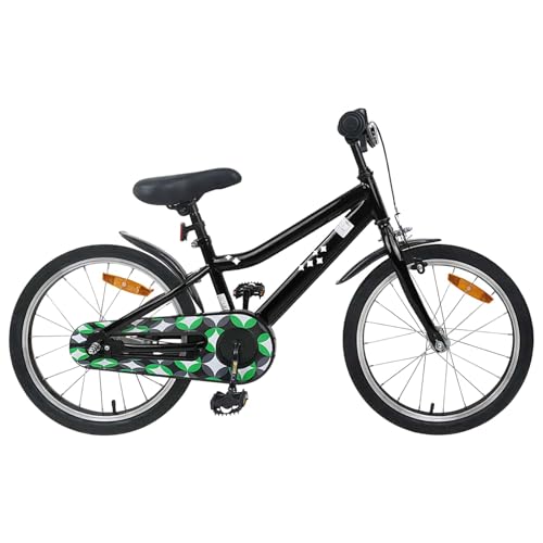 Runheo Bicicleta infantil de 18 pulgadas negra para 5-7 años con asiento y manillar ajustables, marco de acero, freno de llanta y freno de contrapedal, adecuada para ciudad, naturaleza y diversión al