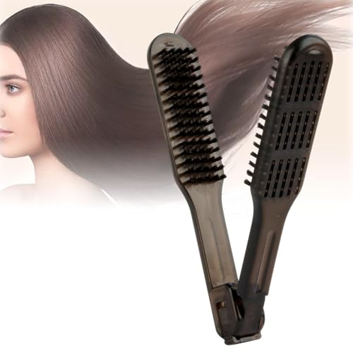 ストレートブラシ ツインブラシ ヘアブラシ V字型ブラシコーム 髪ブラ ヘアケア 静電気防止 透明プラスチック (ブラック)
