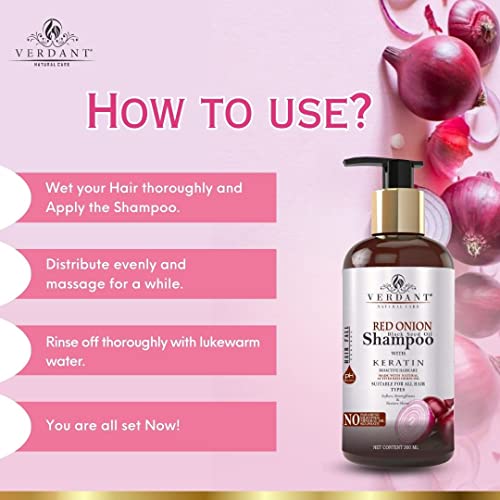 Image of Red Onion Shampoo for Hair Growth | With Black Seed Oil Extract, Keratin & Pro-Vitamin B5 | Onion Shampoo for Hair Fall Control | Onion Shampoo for Hair Fall | Anti Fall Hair Shampoo for Women & Men | Red Onion Hair Shampoo - No Parabens, Sulphates, Silicones - 300 ml