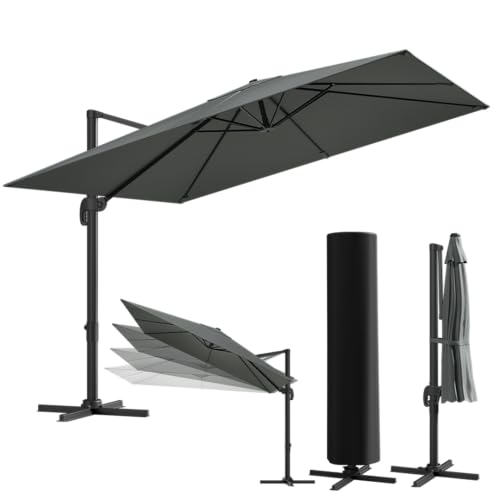 STEELSØN Lyrion Sonnenschirm rechteckig 300x300 cm - Ampelschirm inkl. Schutzhülle Gartenschirm neigbar & 360 drehbar - UV50+ Sonnenschutz Terrasse - wetterfest Aluminium Gestell - anthrazit