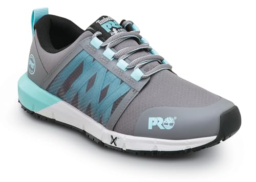Timberland PRO Timberland PRO Radius, Women's, Steel Grey/Aruba Blue, Soft Toe, EH, MaxTrax Slip Resistant, Athletic, Work Shoe (7.5 W)