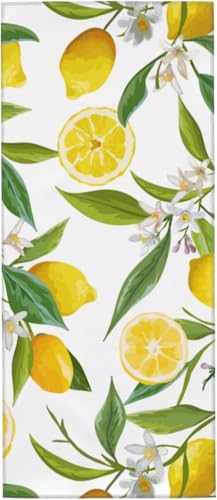 レモン 白い花 緑葉 夏 タオル フェイスタオル マイクロファイバー ホテル仕様 ふわふわ 柔らか肌ざわり ハンドタオル 吸水速乾 薄手 バス用品 プレゼント 12x27.5in