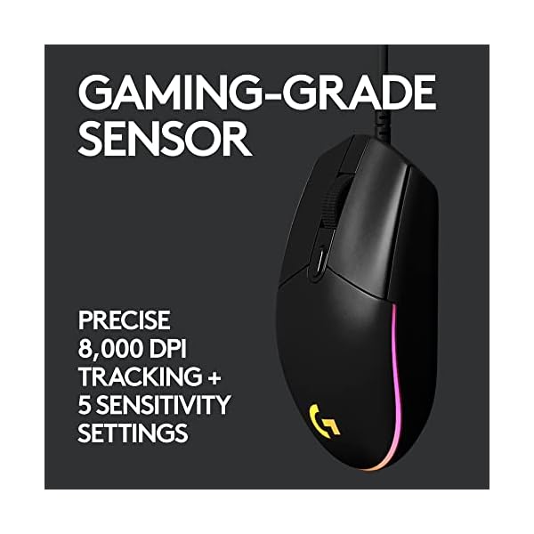 Logitech G203 Wired Gaming Mouse, 8,000 DPI, Rainbow Optical Effect LIGHTSYNC RGB, 6 Programmable Buttons, On-Board Memory, Screen Mapping, PC/Mac Computer and Laptop Compatible - Black - Image 4