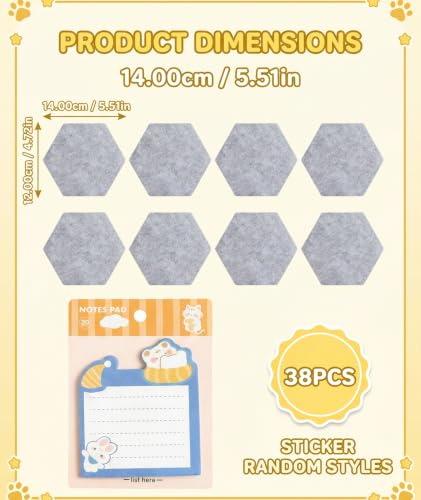 Image of 7Pcs Bulletin Board, Pin Board for Home Office Organization, Grey Felt Tiles with Random Stickers