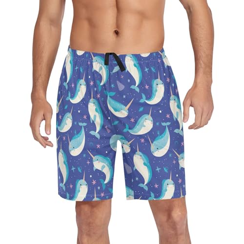 Vdsrup Mens Pajama Shorts Narwhals Sleep Shorts Men Stars Pajama Bottoms With Pockets Drawstring Lounge S