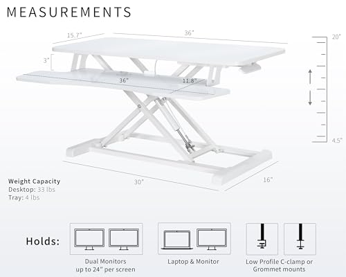 Image of VIVO 36 inch Desk Converter, K Series, Height Adjustable Sit to Stand Riser, Dual Monitor and Laptop Workstation with Wide Keyboard Tray, White Dry Erase, DESK-V036KWE