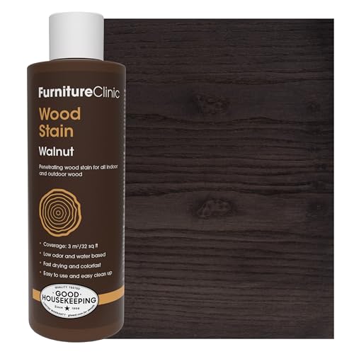 Furniture Clinic Wood Stain | Walnut | Water Based | Fast Drying, Low Odor, & Non-Toxic | for Indoor & Outdoor Furniture and More | Multiple Finishes | (8.5oz / 250ml)
