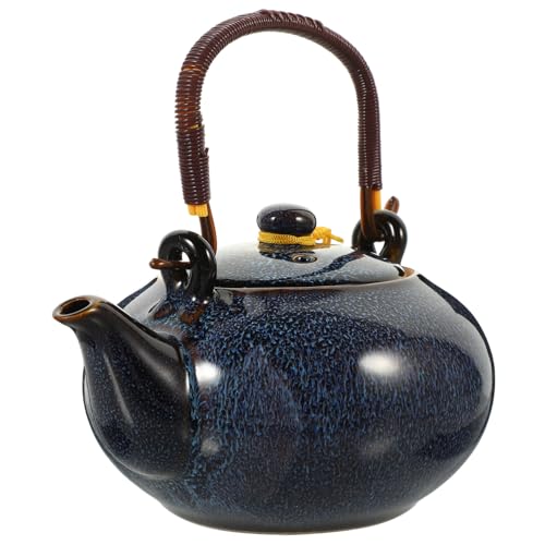 ZUNOXAZ 天目釉窯変建盞提梁壺 大容量セラミック急須 陶磁器製ティーポット 家用茶道具 一人用お茶用やかん 伝統工芸品