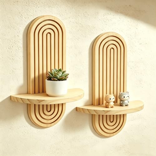 2 Pack Boho Wall Shelf, Solid Wood Floating Shelves for Wall Deco...