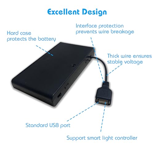 Image of 8AA USB Battery Pack for LED Neon Signs, 4-6V USB Battery Pack with Strong Adhesive, Good for Use in Places without Power (Black, 1 Pack)