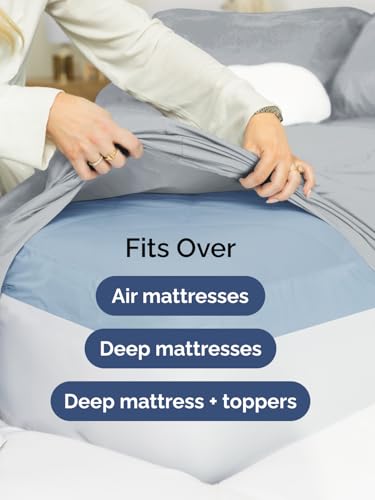 Image of Extra Deep King Fitted Sheet - Single Fitted Sheet Only - Steel Blue | Easily Fits 18 inch to 24 inch Mattress, Soft, Wrinkle Free, Breathable & Comfy, Extra Deep Pockets Hotel Luxury Fitted Sheet