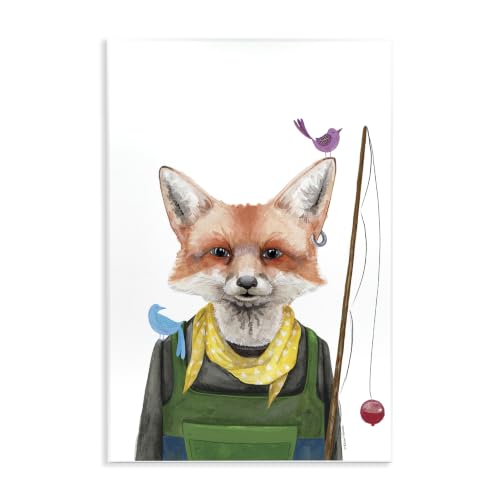 Stupell Industries Fisherman Camper Red Fox Birds Fishing Pole, Design by Rachel Nieman