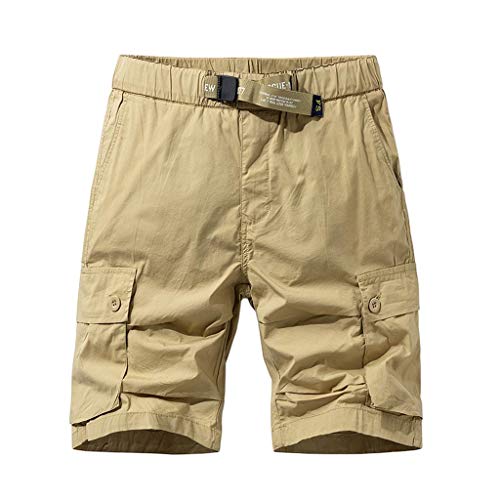 Pervobs Men's Cotton Twill Full Elastic Waist Drawstring Cargo Short Performance Comfort Cargo Short with Pockets(30, Khaki)