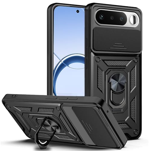 Image of Casodon Shockproof Back Case Cover for Realme 16 5G, Shockproof Realme 16 Back Cover, Ring Case with Kickstand and Camera Protection Shutter - Black