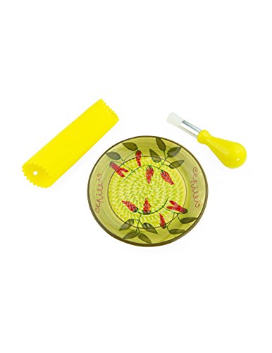 Ceramic Garlic Grater: Green with Chilis