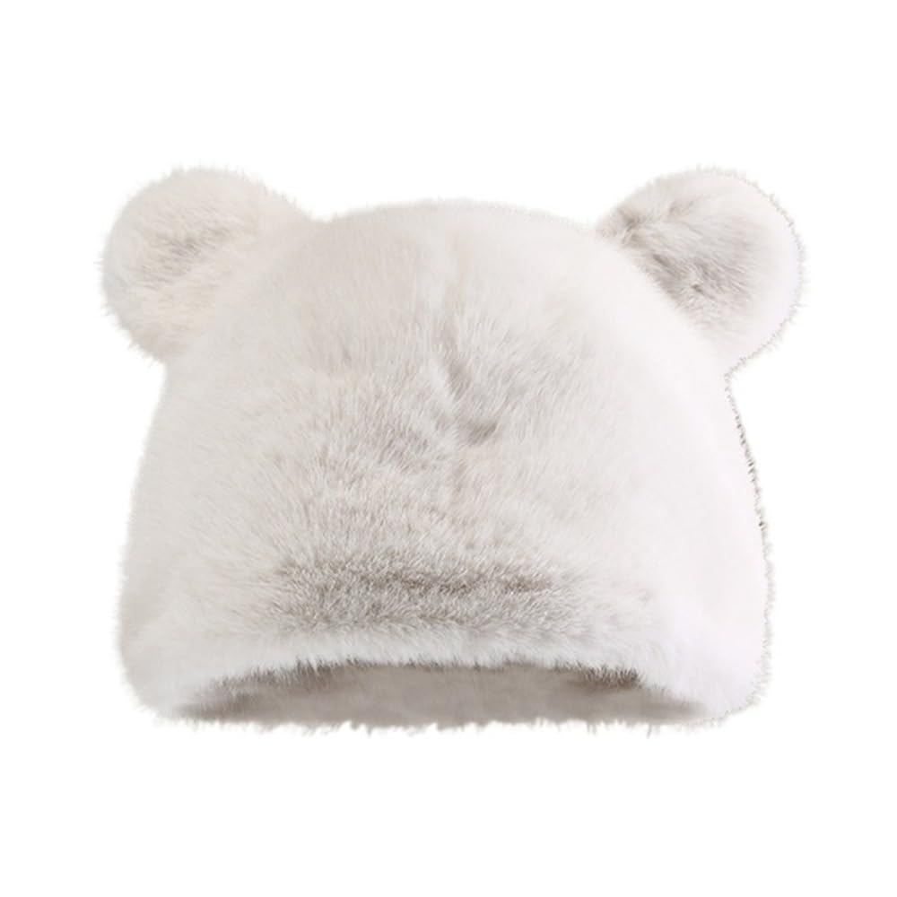 Gorro de piel sintética Y2K para evitar el frío en la cabeza con diseño holgado de oso