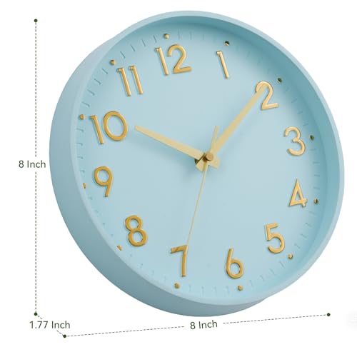 Image of Mosewa Wall Clock 8 Inch, Wall Clocks Battery Operated Silent Non-Ticking Modern Analog Clock Decorative for Kitchen, Bedroom, Office,Bathroom(Aqua Blue)