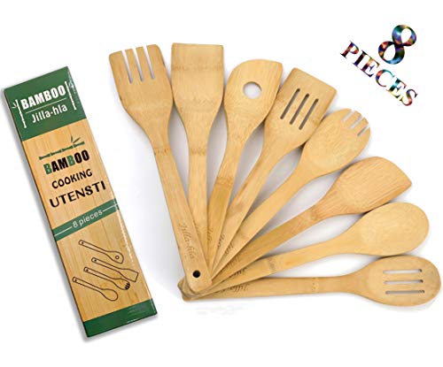 Wooden Spoons for Cooking, 8 Piese Set, Organic Bamboo Cooking Utensils, Nonstick Kitchen