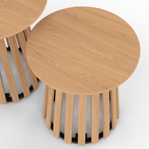 Lot de 2 tables d'appoint rondes table basse bouts de canapé tables de chevet CARMEN 4045 cm pied en lattes et plateau bois - vue 5