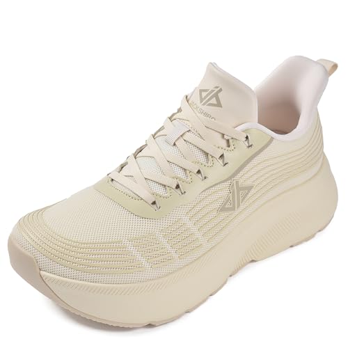 JACKSHIBO Women's Slip in Hands up Free Wide Toe Box Road Running Shoes Arch Support Memory Foam Cushioning Walking Tennis Workout Gym Trail Athletic Casual Fashion Sneakers Zero Drop Beige Size 9.5
