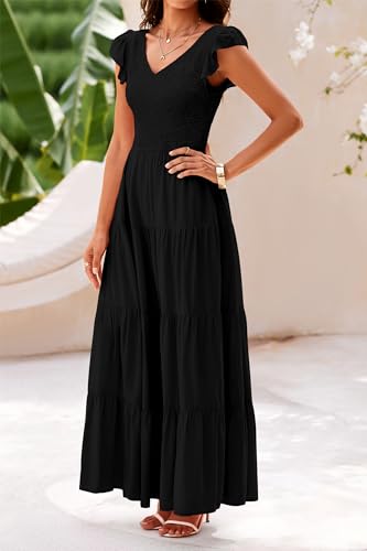 Prettygarden Women'S Summer Flowy Maxi Dress Casual Cap Sleeve V Neck Smocked Beach Sundress thumb #7