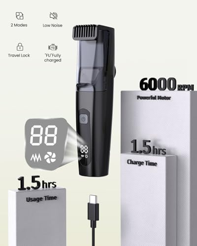 Image of Beard Trimmer for Men, 40 Length Adjustable Blade Wheel, Stainless Steel Blade for Precision Facial Hair Trimming, Waterproof Wet /Dry Beard Trimmer, LCD Display, Powerful Suction
