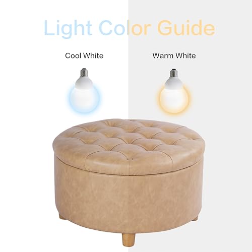 Image of HomePop 28 inch Button Round Storage Ottoman - Light Camel Faux Leather