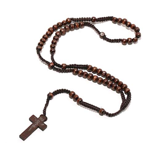 Cadena Gargantilla De Madera Collares De Cuentas Cruzada Religiosa Colgante del Collar del Suéter Hombres Mujeres Cuello Joyería